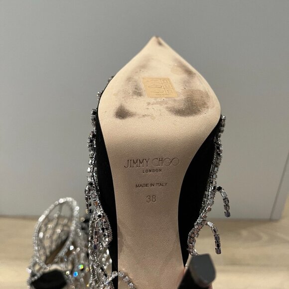 JIMMY CHOO Scotty Suede Pumps With Crystal Chains - Picture 9 of 10